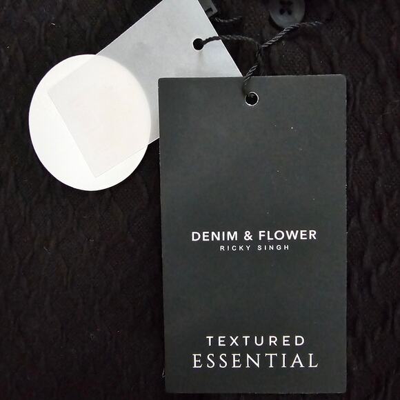 NWT Denim & Flower Men's Black Textured Knit Button-Down Shirt Size Large - Picture 5 of 5